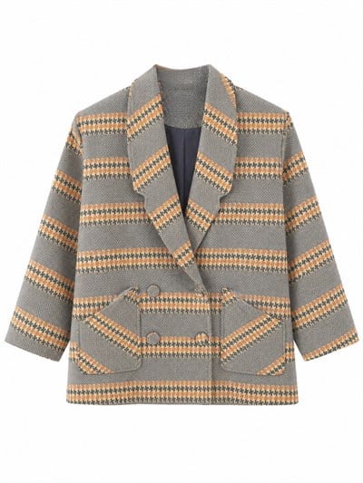 Retrobird 90'lar Retro Model İndigo Oversize Tasarım Ekose Ceket