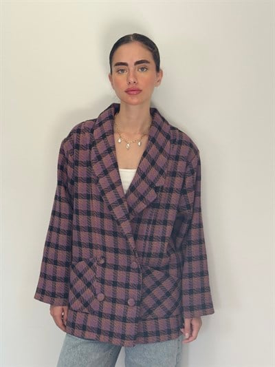 Retrobird 90lar Retro Model Lila Oversize Tasarım Ekose Ceket
