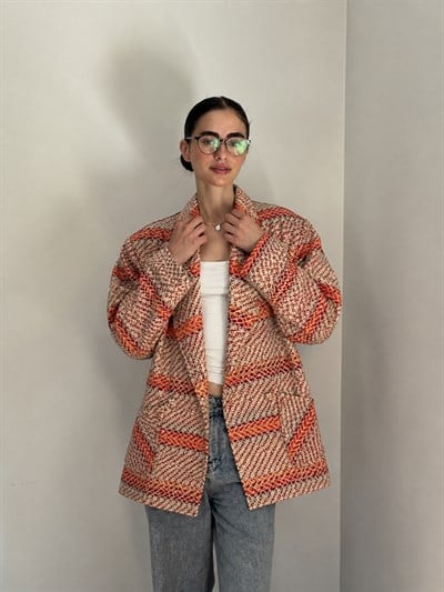 Retrobird 90lar Retro Model Mercan Oversize Tasarım Ekose Ceket