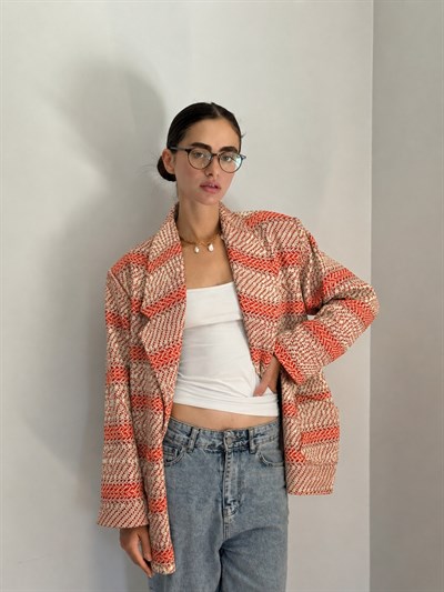 Retrobird 90lar Retro Model Mercan Oversize Tasarım Ekose Ceket