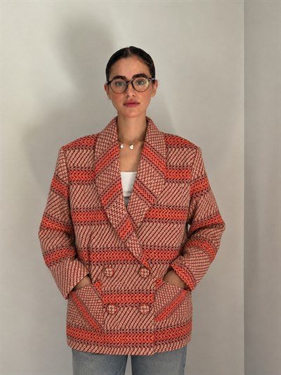 Retrobird 90lar Retro Model Mercan Oversize Tasarım Ekose Ceket