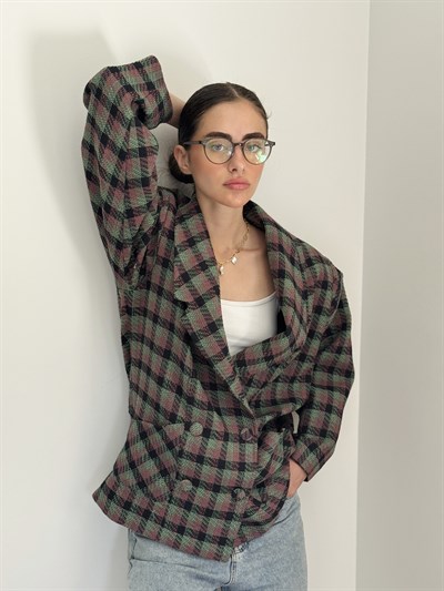 Retrobird 90lar Retro Model Oversize Tasarım Ekose Ceket