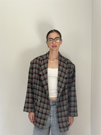 Retrobird 90lar Retro Model Oversize Tasarım Ekose Ceket