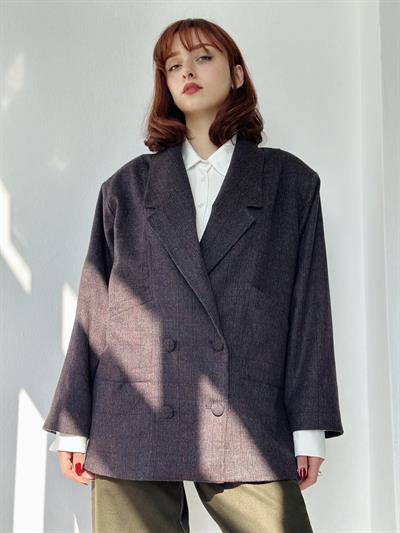 Retrobird 90lar Retro Model Füme Oversize Tasarım Ekose Yün Kaban Ceket