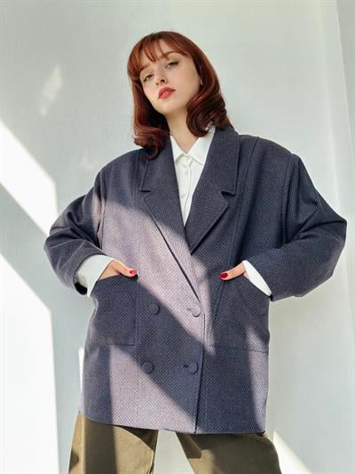 Retrobird 90lar Retro Model Çok Renkli Oversize Tasarım Yün Kaban Ceket