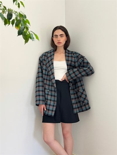 Retrobird 90lar Retro Model Oversize Tasarım Ekose Ceket