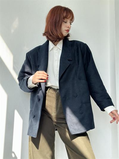 Retrobird 90lar Retro Model Koyu Lacivert  Oversize Tasarım Ceket