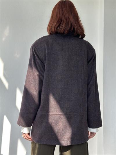 Retrobird 90lar Retro Model Füme Oversize Tasarım Ekose Yün Kaban Ceket