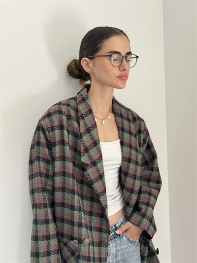 Retrobird 90lar Retro Model Oversize Tasarım Ekose Ceket