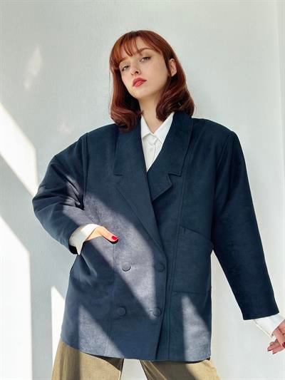 Retrobird 90lar Retro Model Koyu Lacivert  Oversize Tasarım Ceket