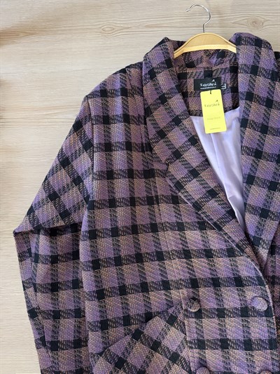 Retrobird 90lar Retro Model Lila Oversize Tasarım Ekose Ceket