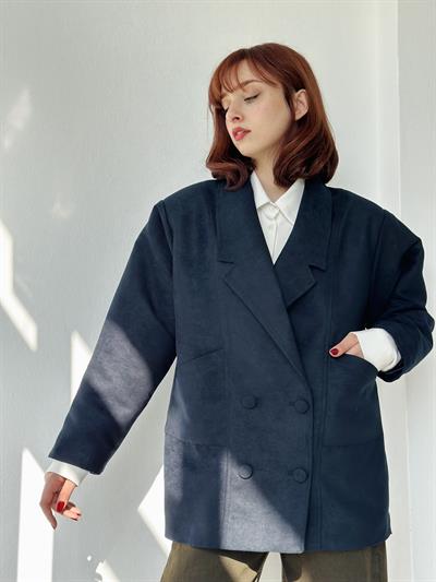 Retrobird 90lar Retro Model Koyu Lacivert  Oversize Tasarım Ceket