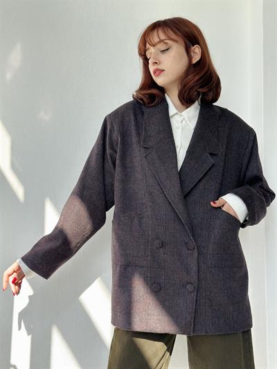 Retrobird 90lar Retro Model Füme Oversize Tasarım Ekose Yün Kaban Ceket