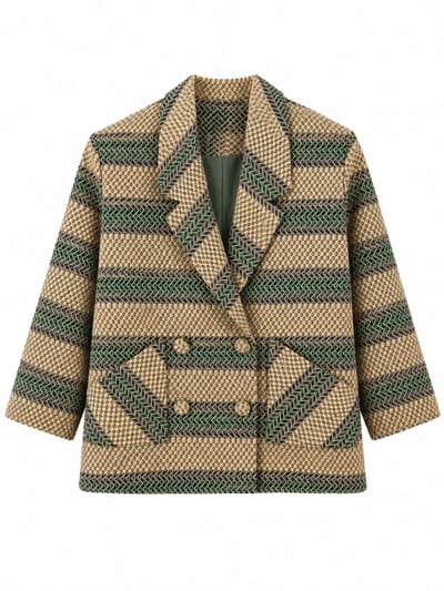 Retrobird 90'lar Retro Model Yeşil-Krem Oversize Tasarım Ekose Ceket