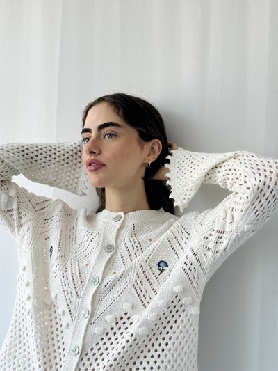 Retrobird Açık Kum Nakış İşlemeli Romantik Hırka