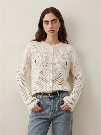 Retrobird Açık Kum Nakış İşlemeli Romantik Hırka