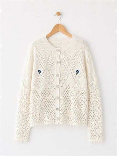 Retrobird Açık Kum Nakış İşlemeli Romantik Hırka