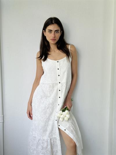 Retrobird Adel Brode White Strap Dress