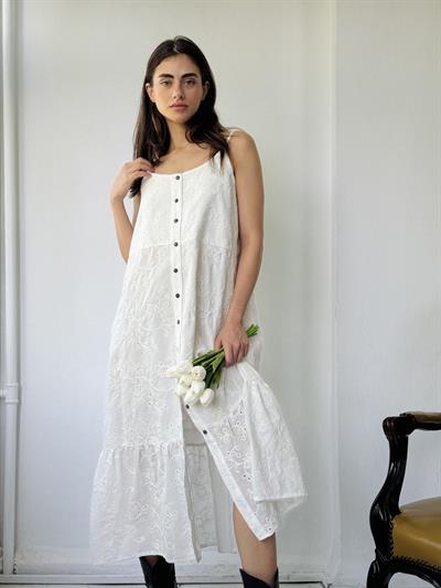 Retrobird Adel Brode White Strap Dress