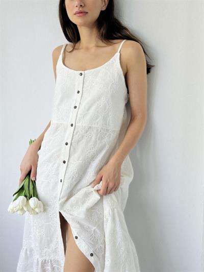 Retrobird Adel Brode White Strap Dress