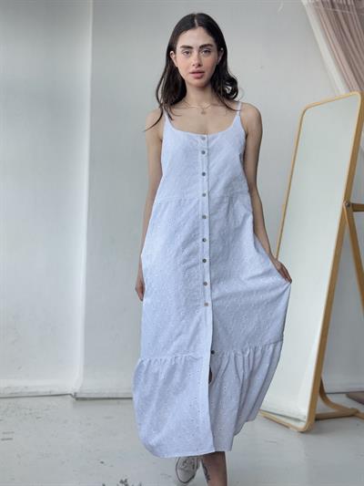 Retrobird Adel White Strappy Embroidered Dress