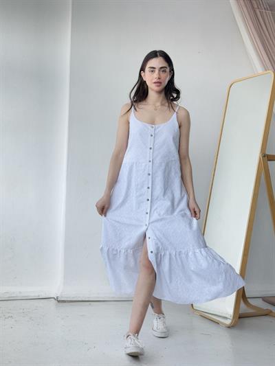 Retrobird Adel White Strappy Embroidered Dress