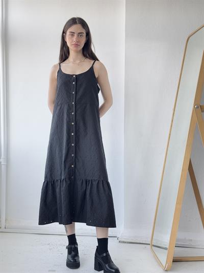 Retrobird Adel Strappy Embroidered Black Dress