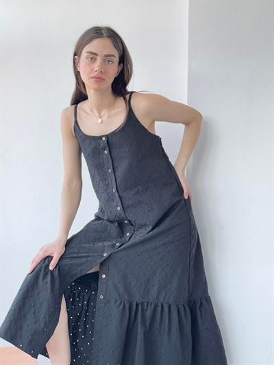 Retrobird Adel Strappy Embroidered Black Dress