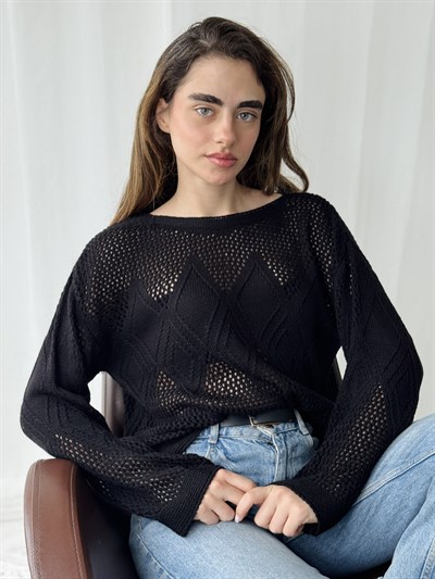 Retrobird Black Openwork Perforated Spring Knit