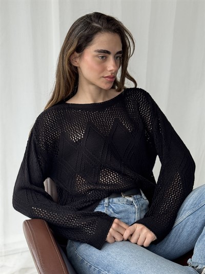 Retrobird Black Openwork Perforated Spring Knit