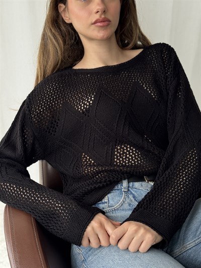 Retrobird Black Openwork Perforated Spring Knit