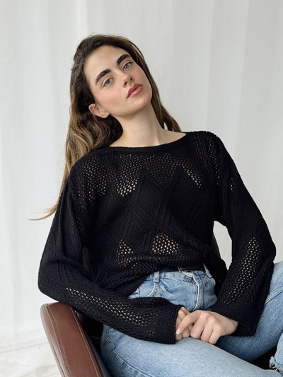 Retrobird Black Openwork Perforated Spring Knit