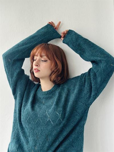  Retrobird Openwork Retro Pattern Knitted Petrol Knitwear Sweater Basic Knitwear