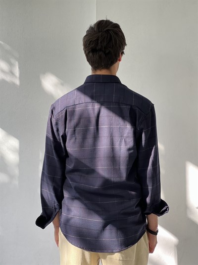 Retrobird Akrilik İplik Mavi Renkli Geniş Kalıp Rahat Kesim Kalın Kışlık Erkek Gömlek