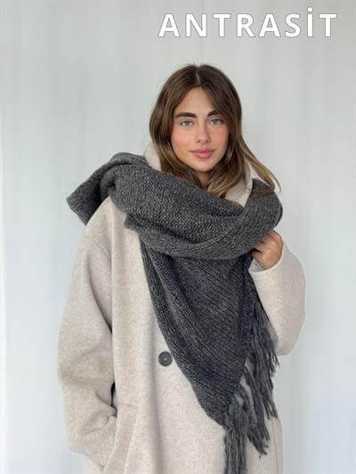 Retrobird Antrasit Büyük Boy Soft Örgü Atkı