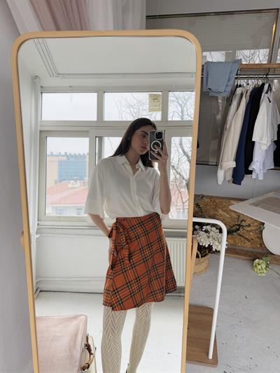 Retrobird Anvelop Kruvaze Açık Kiremit Mini Etek