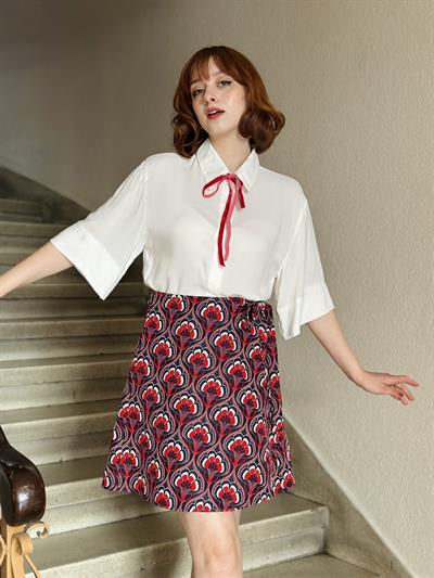 Retrobird Anvelop Kruvaze Kırmızı Mini Etek