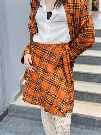 Retrobird Anvelop Kruvaze Açık Kiremit Mini Etek