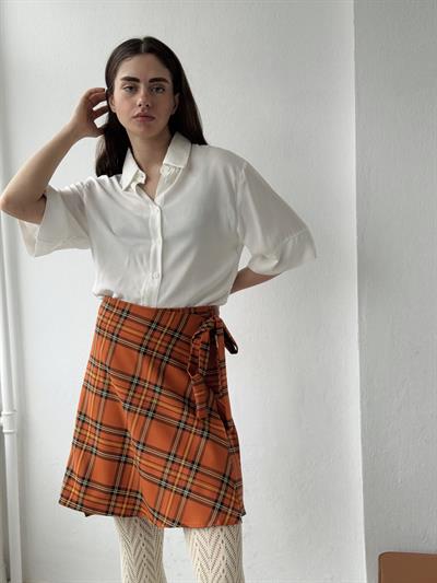 Retrobird Anvelop Kruvaze Açık Kiremit Mini Etek