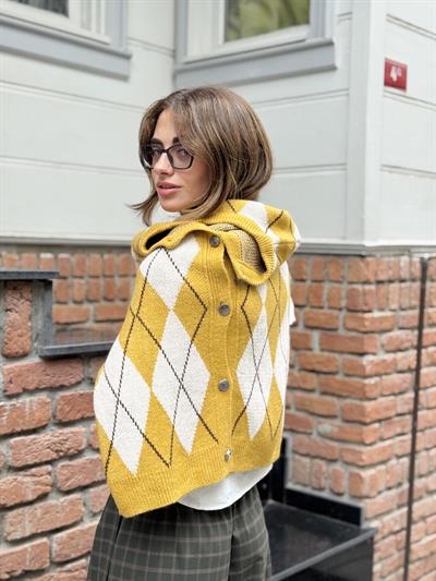 Retrobird Baklava Desenli Hardal Hırka