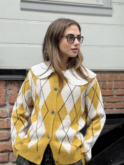 Retrobird Baklava Desenli Hardal Hırka