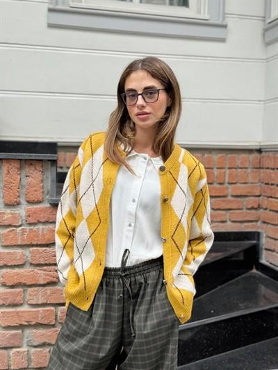 Retrobird Baklava Desenli Hardal Hırka