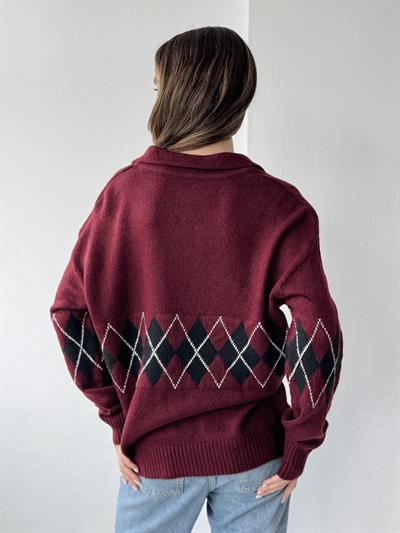 Retrobird Baklava Slice Burgundy - Black Knitted Sweater