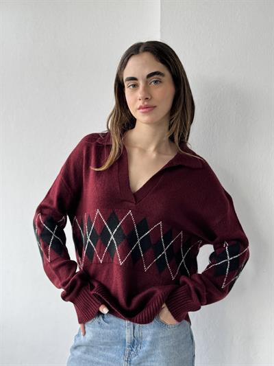 Retrobird Baklava Slice Burgundy - Black Knitted Sweater