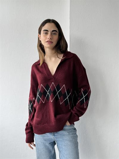 Retrobird Baklava Slice Burgundy - Black Knitted Sweater