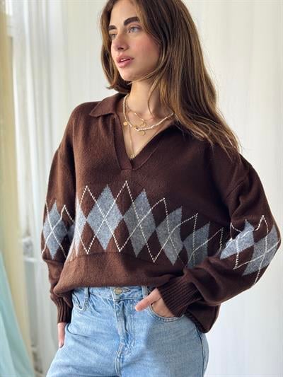 Retrobird Baklava Dilim Koyu Kahve Triko Kazak