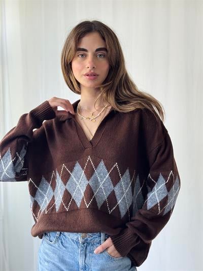 Retrobird Baklava Dilim Koyu Kahve Triko Kazak