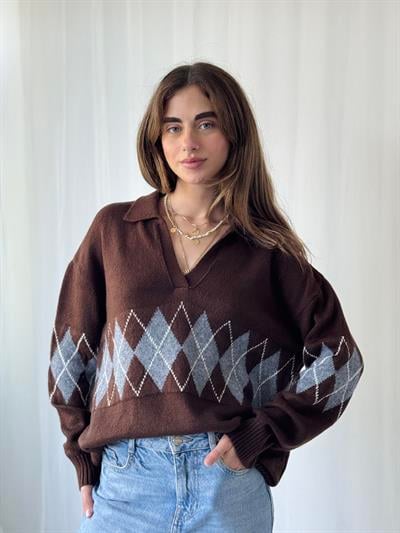 Retrobird Baklava Dilim Koyu Kahve Triko Kazak