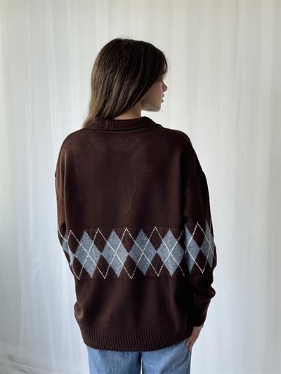 Retrobird Baklava Dilim Koyu Kahve Triko Kazak