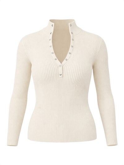Retrobird Beige Thin Studded Knitwear Sweater